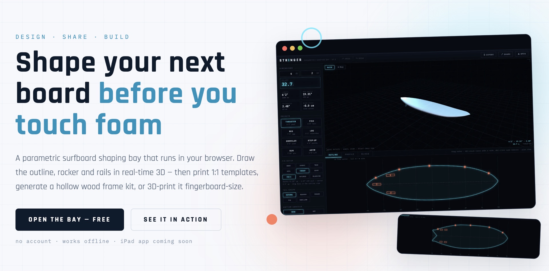 Stringer — parametric surfboard shaping bay running in the browser